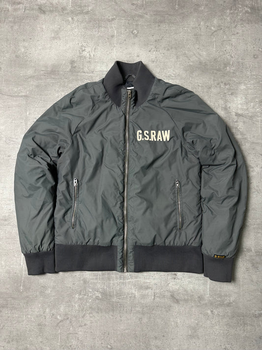 GREY/CREME VINTAGE G-STAR PUFFER BOMBER JACKET - 2000s - M