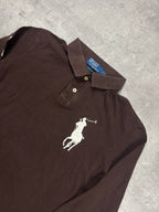 BROWN/WHITE POLO RALPH LAUREN BIG PONY LONG SLEEVE - L