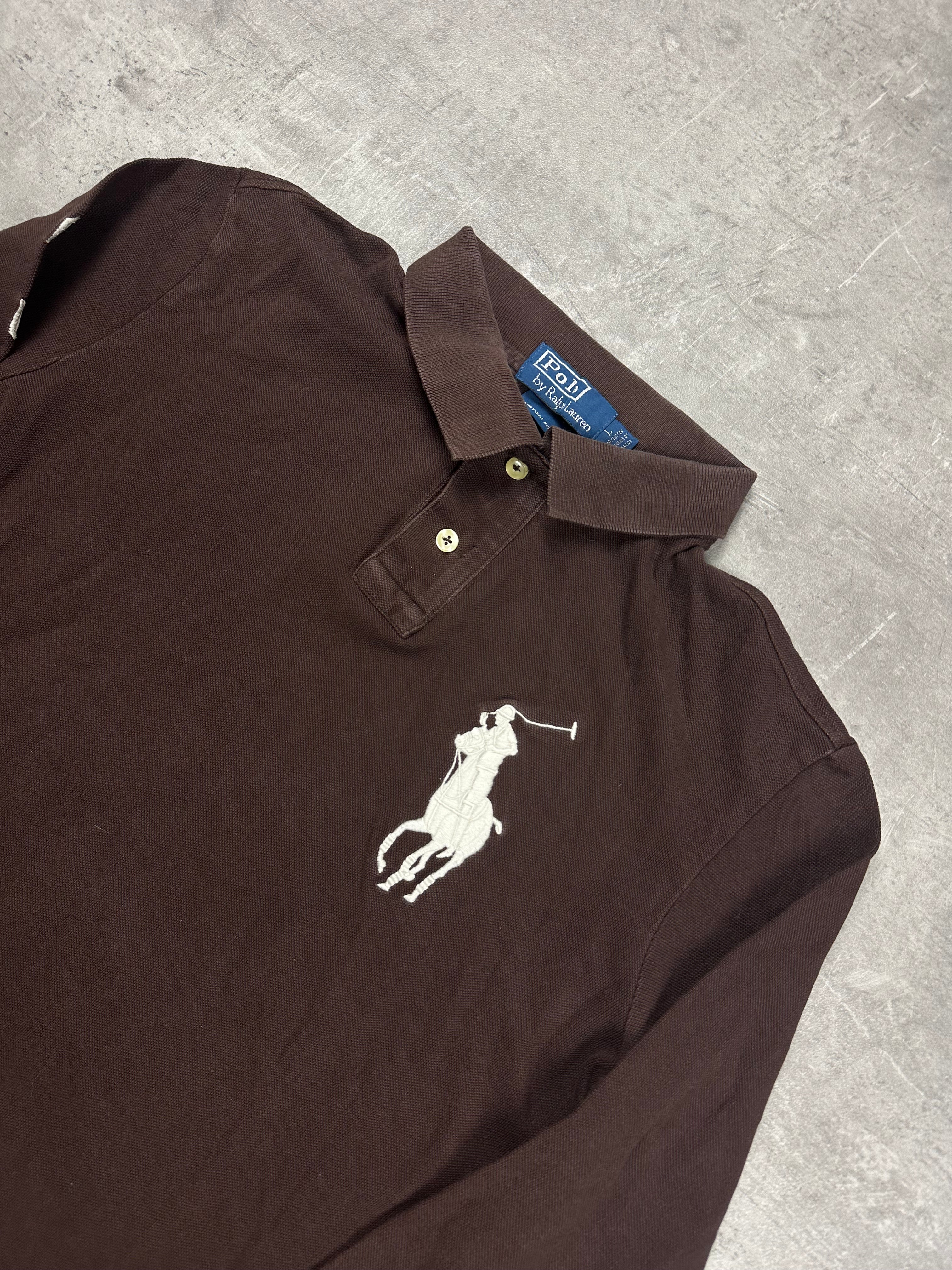 BROWN/WHITE POLO RALPH LAUREN BIG PONY LONG SLEEVE - L
