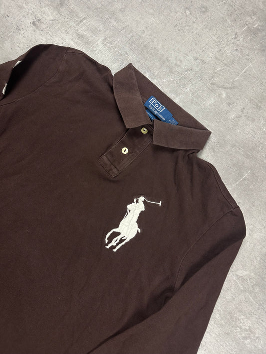 BROWN/WHITE POLO RALPH LAUREN BIG PONY LONGSLEEVE - L