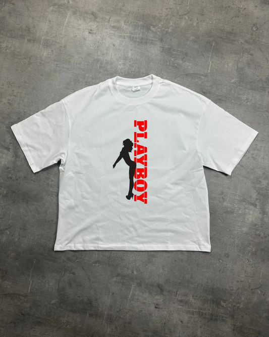 WHITE PLAYBOY VIBES GRAPHIC T-SHIRT