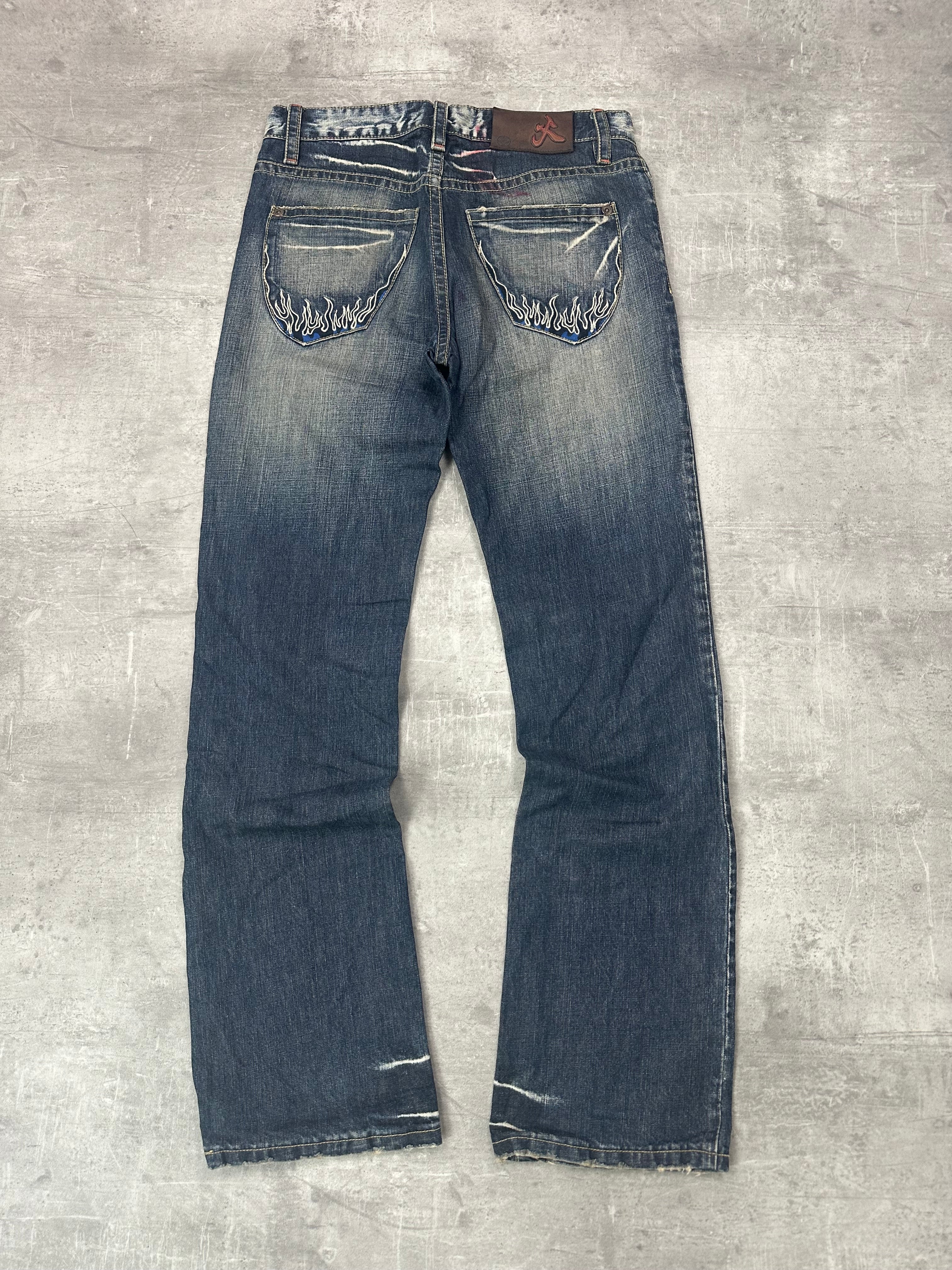 BLUE WASHED VINTAGE Y2K JAPANESE STYLE PRINT DENIM - 2000s - M/L