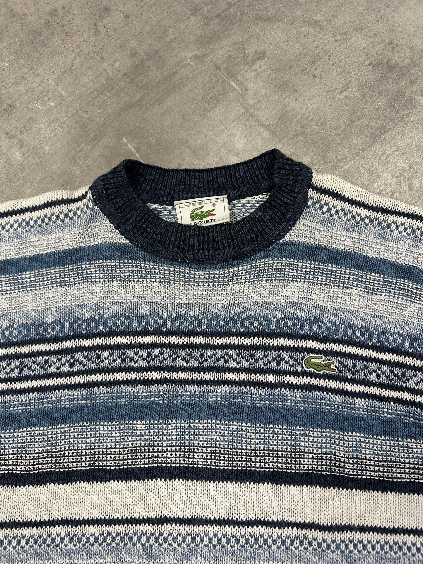 NAVY/WHITE VINTAGE LACOSTE KNIT SWEATSHIRT - 2000s - L/XL