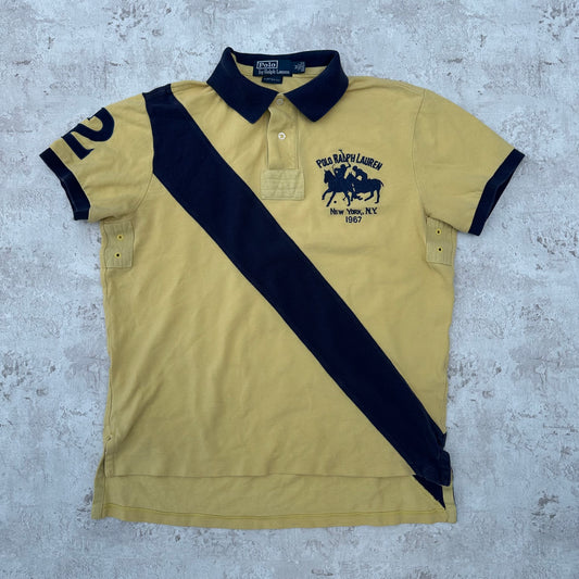 YELLOW/NAVY POLO RALPH LAUREN PONY CLUB POLOSHIRT - M