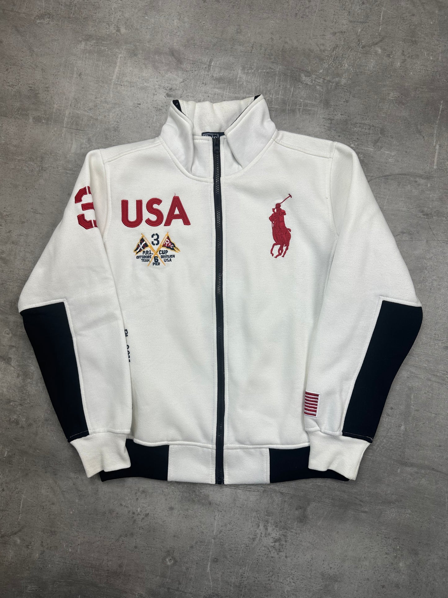 WHITE/RED POLO RALPH LAUREN ZIP SWEATSHIRT - M/L