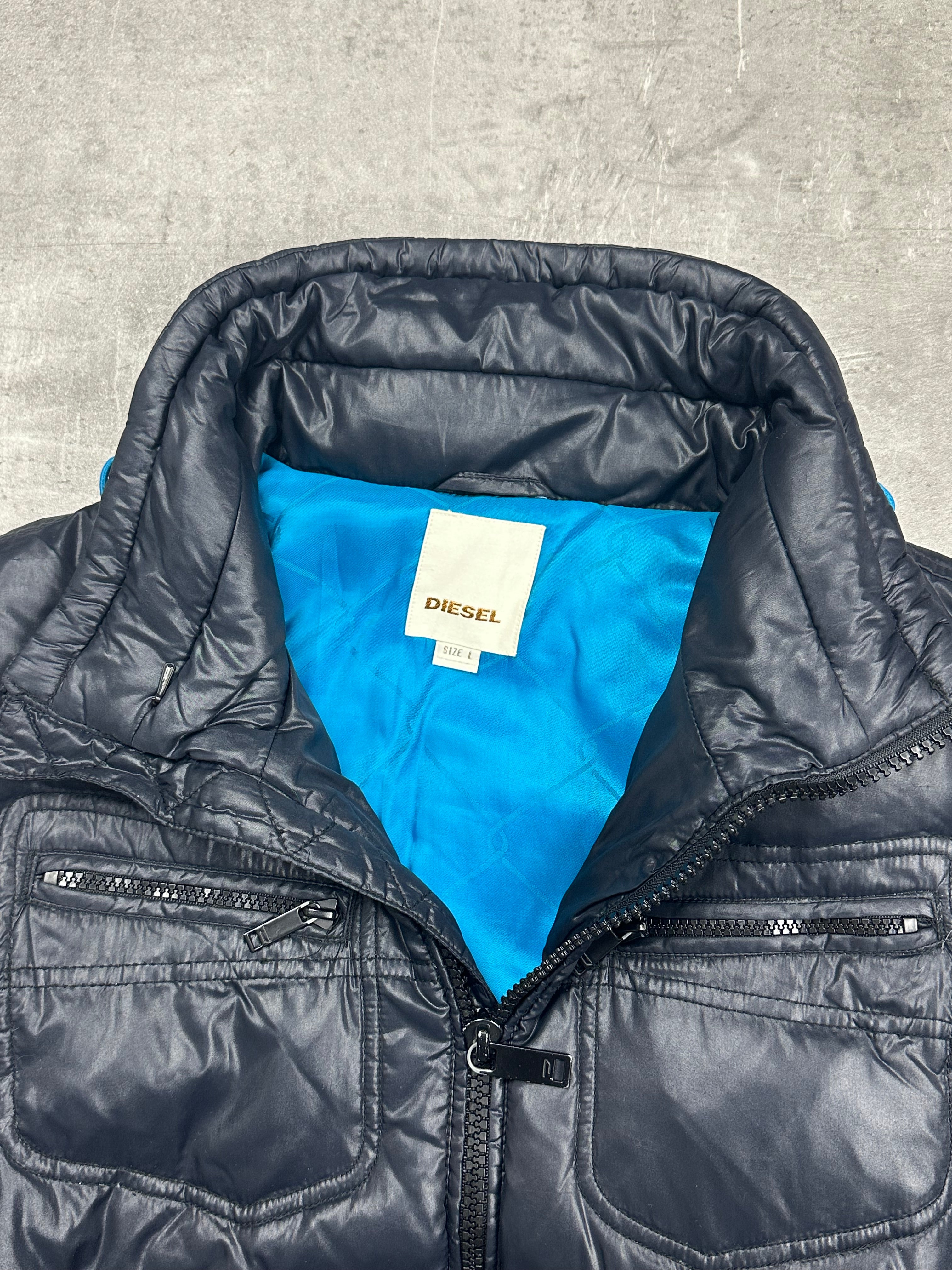 BLACK SHINY VINTAGE DIESEL DOWN PUFFER JACKET - 2000s - L