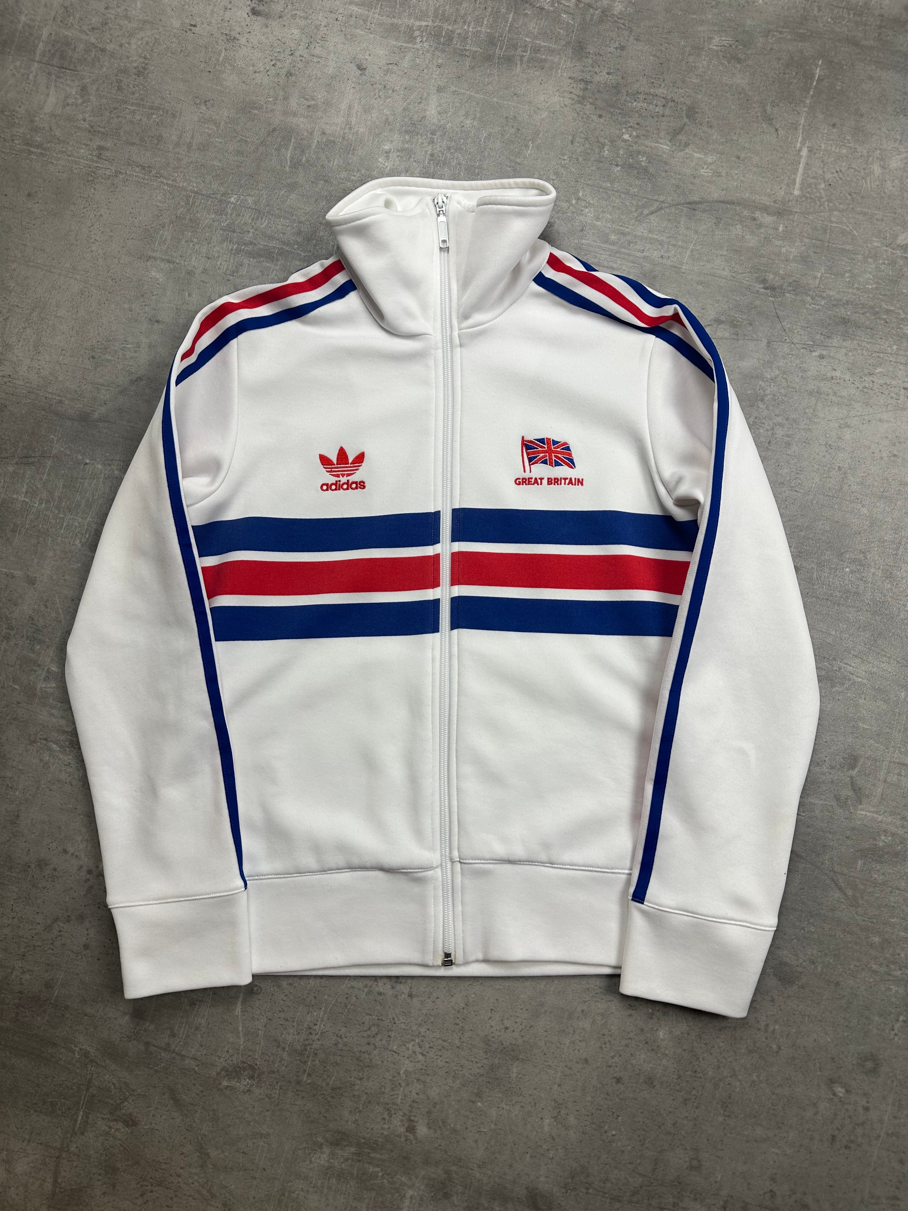 WHITE/RED VINTAGE ADIDAS RETRO GREAT BRITAIN TRACK JACKET (W) - 2000s - S/M