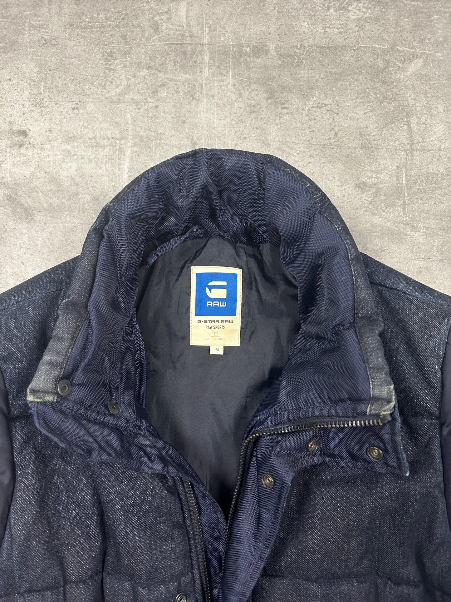 NAVY VINTAGE G-STAR DOWN PUFFER DENIM JACKET - 2000s - M/L