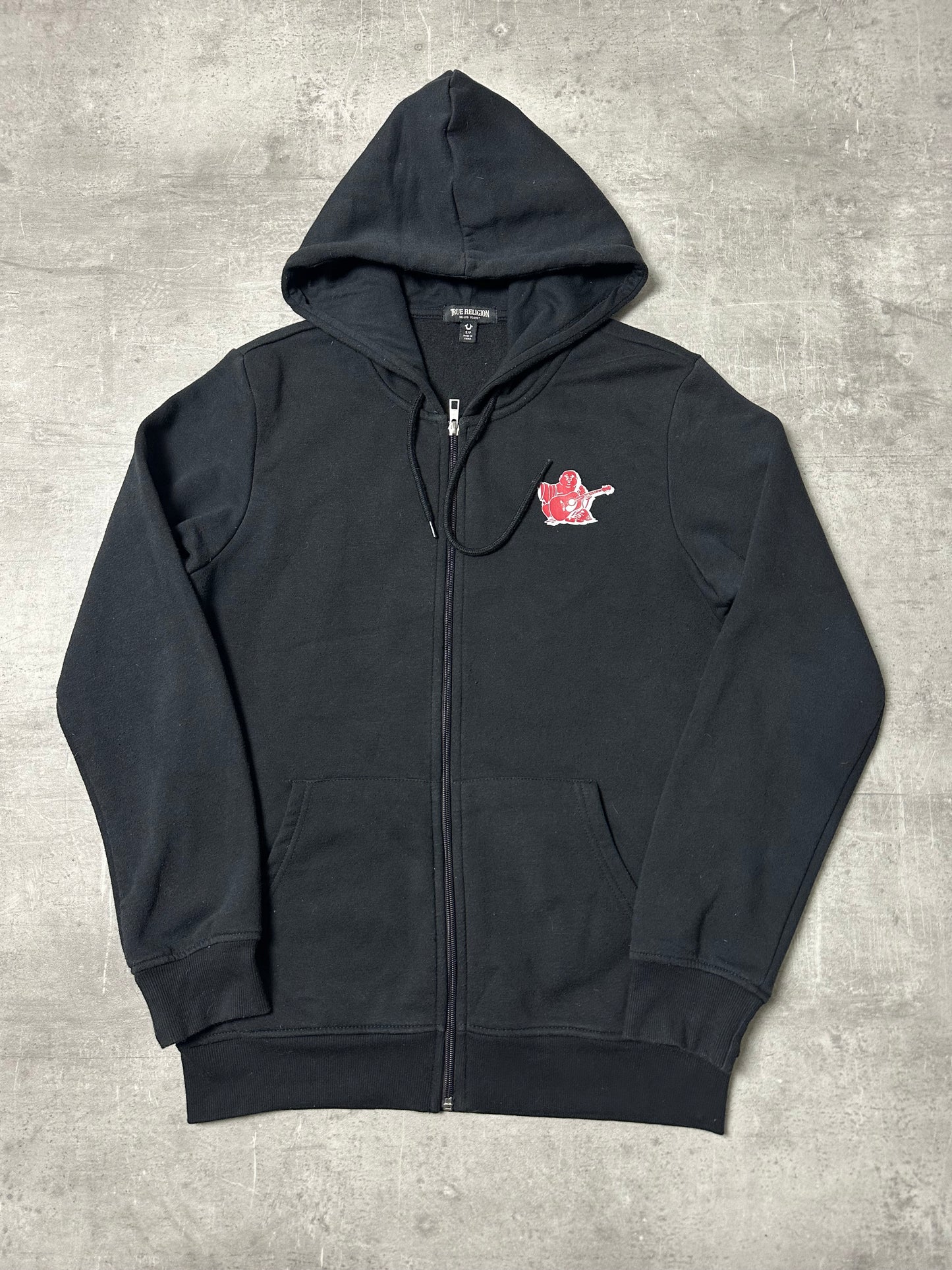 BLACK/RED VINTAGE TRUE RELIGION ZIP HOODIE - S/M