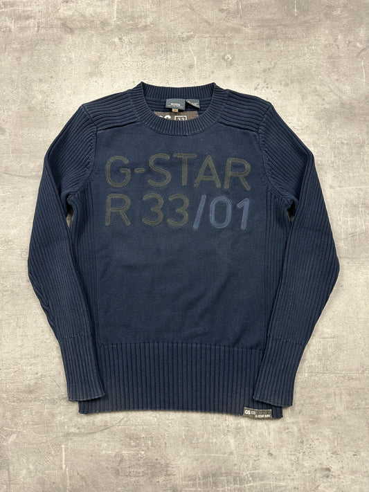 NAVY/BLACK VINTAGE G-STAR KNIT SWEATSHIRT - 2000s - M