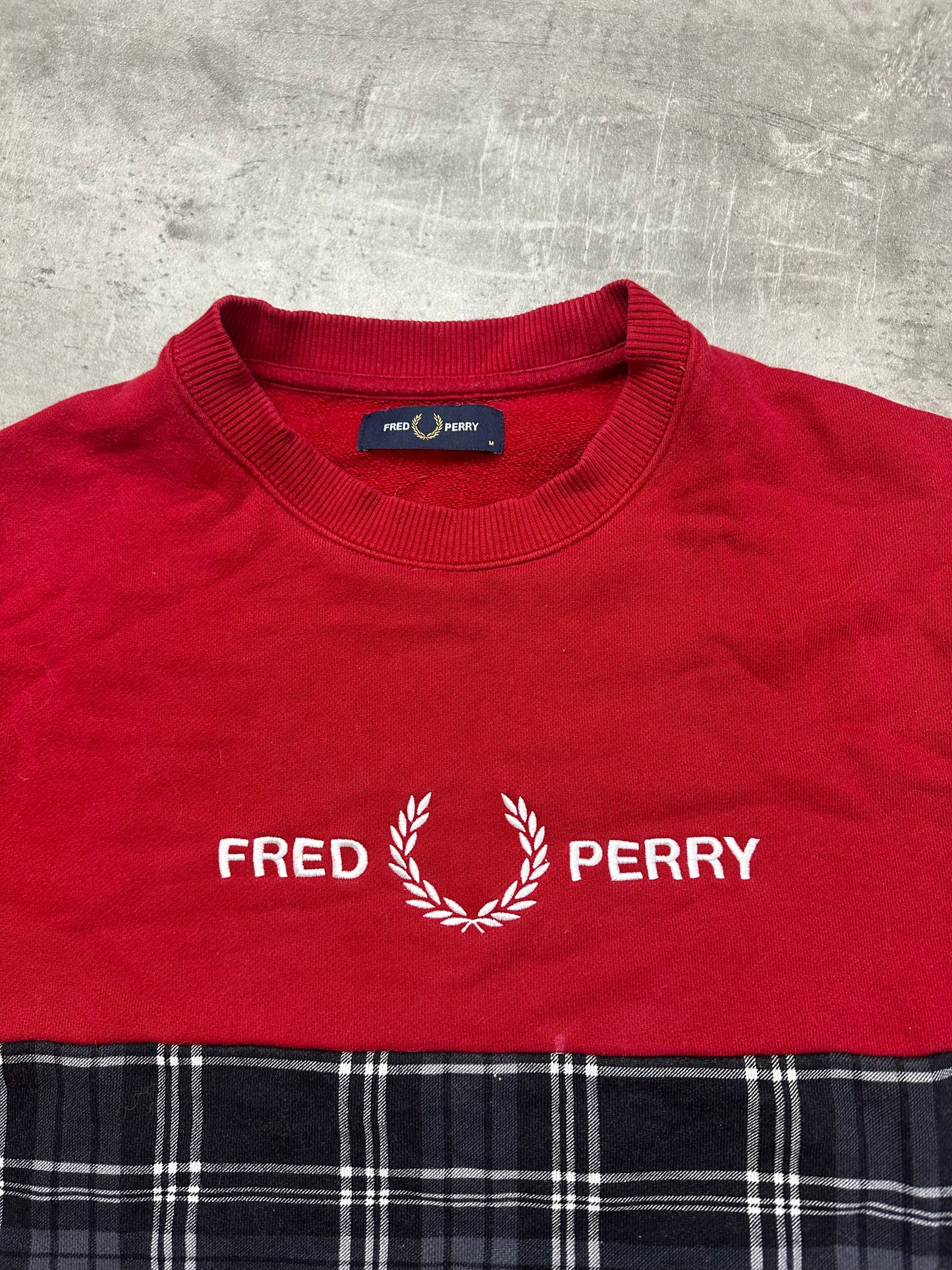 RED/NAVY VINTAGE FRED PERRY SWEATSHIRT KNIT - S/M