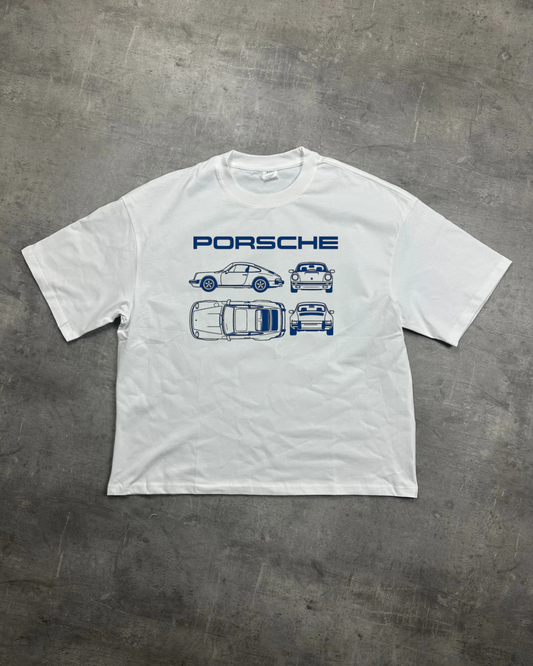 WHITE PORSCHE VIBES GRAPHIC T-SHIRT