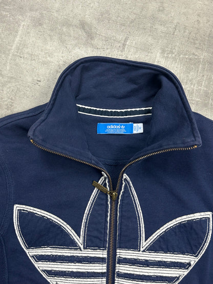 NAVY/WHITE VINTAGE ADIDAS FIREBIRD ZIP HOODIE - 2000s - XS