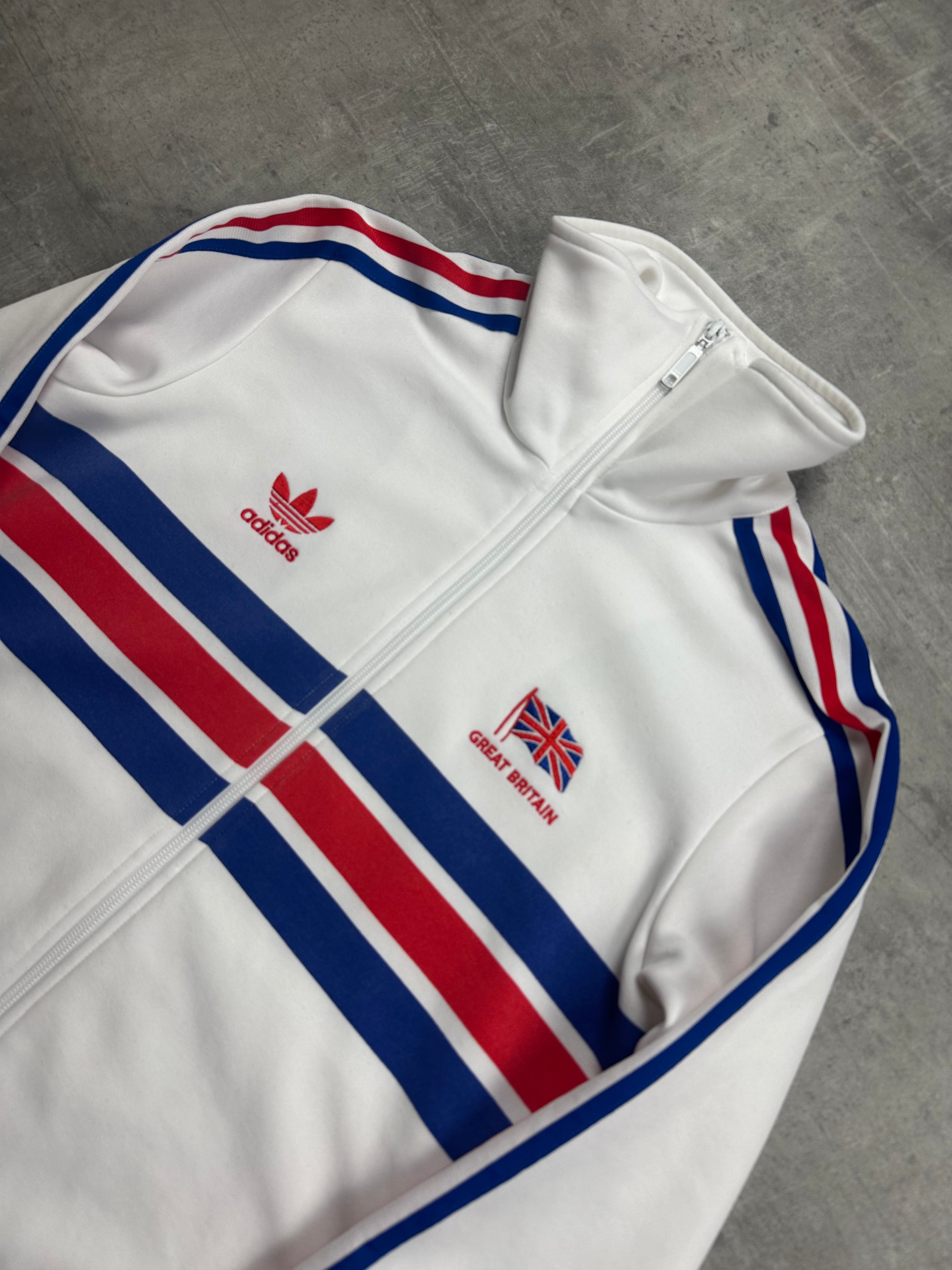 WHITE/RED VINTAGE ADIDAS RETRO GREAT BRITAIN TRACK JACKET (W) - 2000s - S/M
