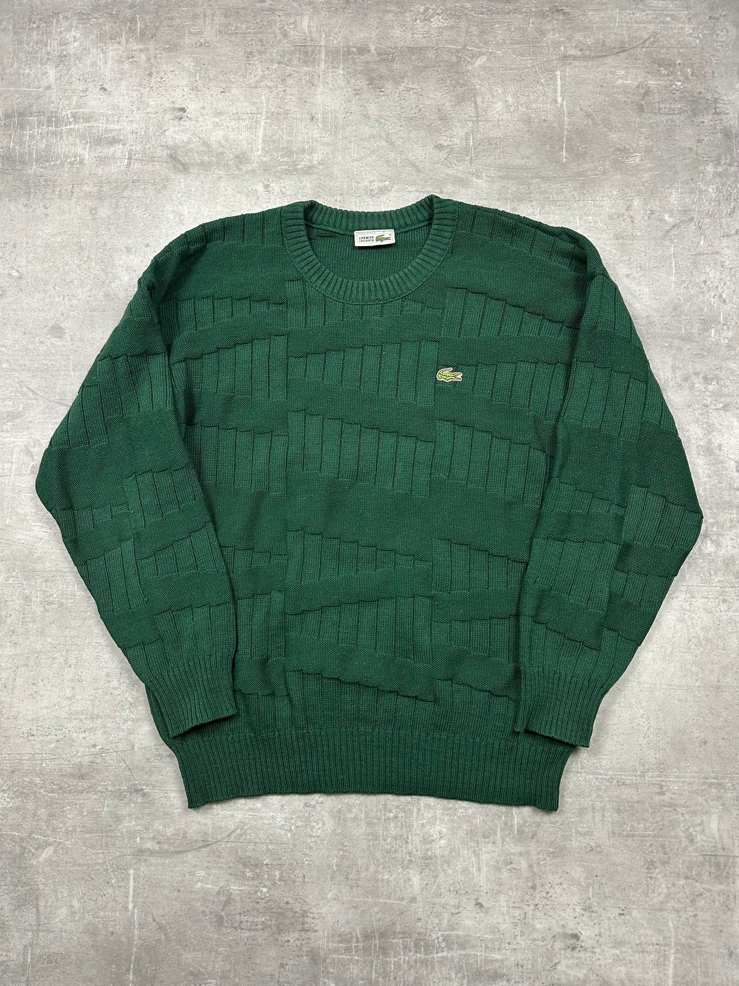 GREEN LACOSTE CABLE KNIT SWEATER - 2000s - L/XL