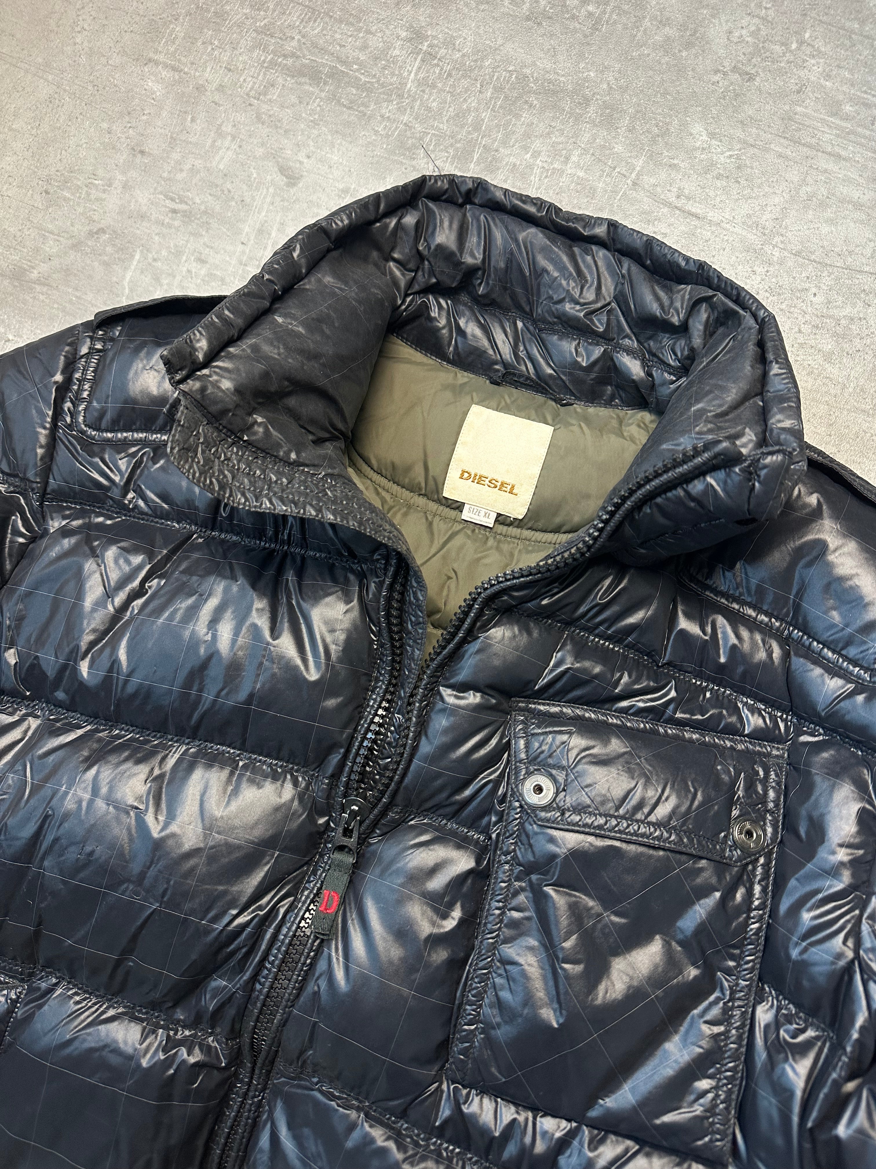BLACK VINTAGE DIESEL RETRO DOWN PUFFER JACKET - 2000s - L/XL
