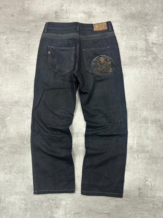 BLACK VINTAGE Y2K JAPANESE STYLE PRINT DENIM - 2000s - M