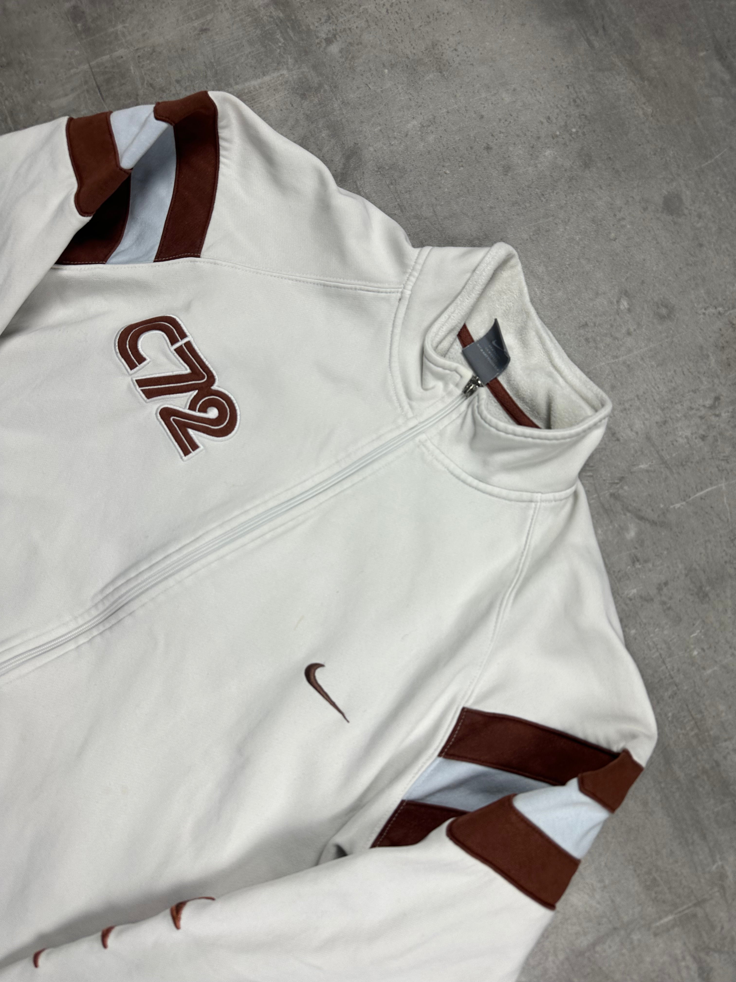 WHITE/BROWN VINTAGE NIKE CORTEZ72 ZIP SWEATSHIRT - 2000s - M/L