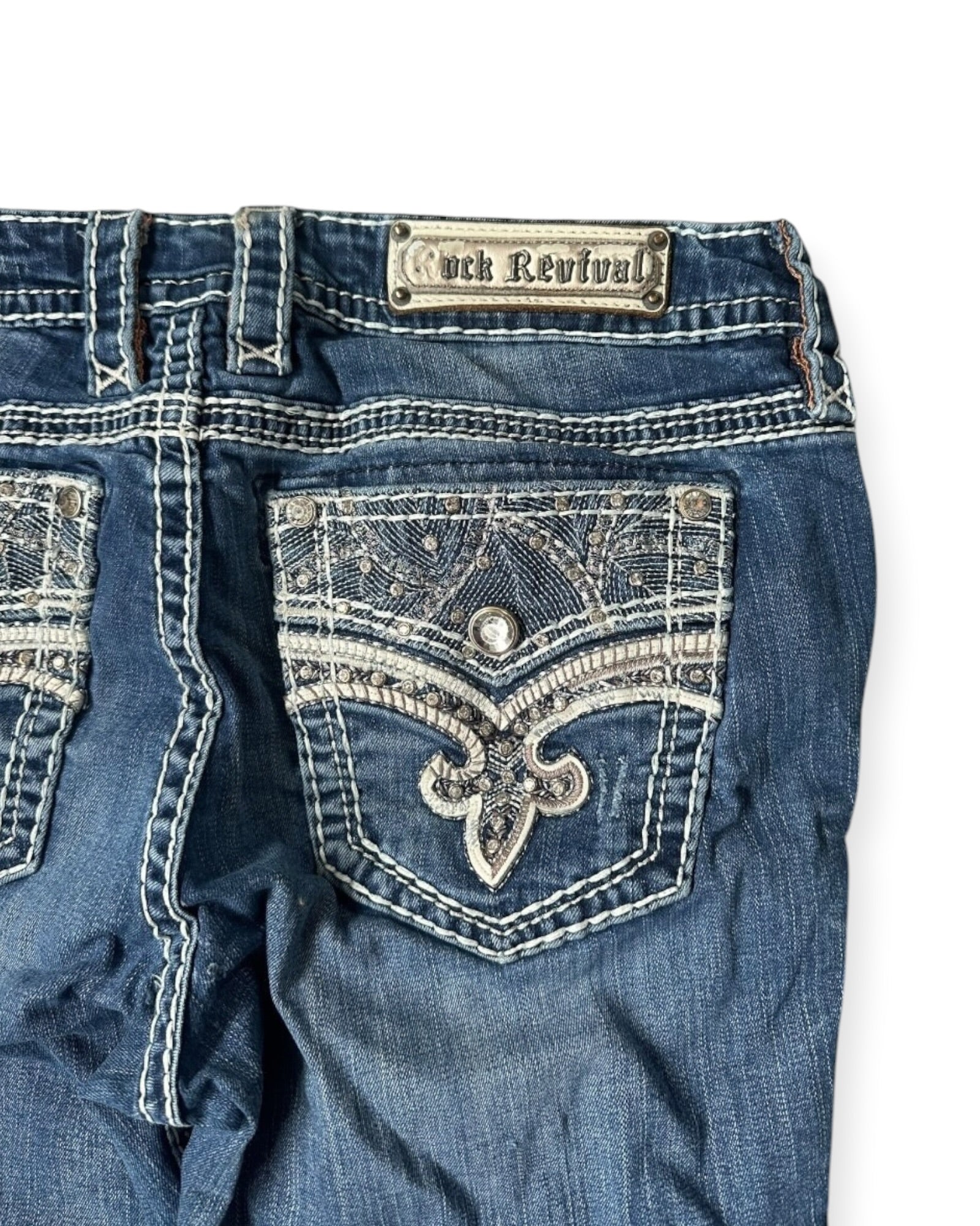 BLUE VINTAGE ROCK REVIVAL EMBROIDERY BOOTCUT DENIM (W)
