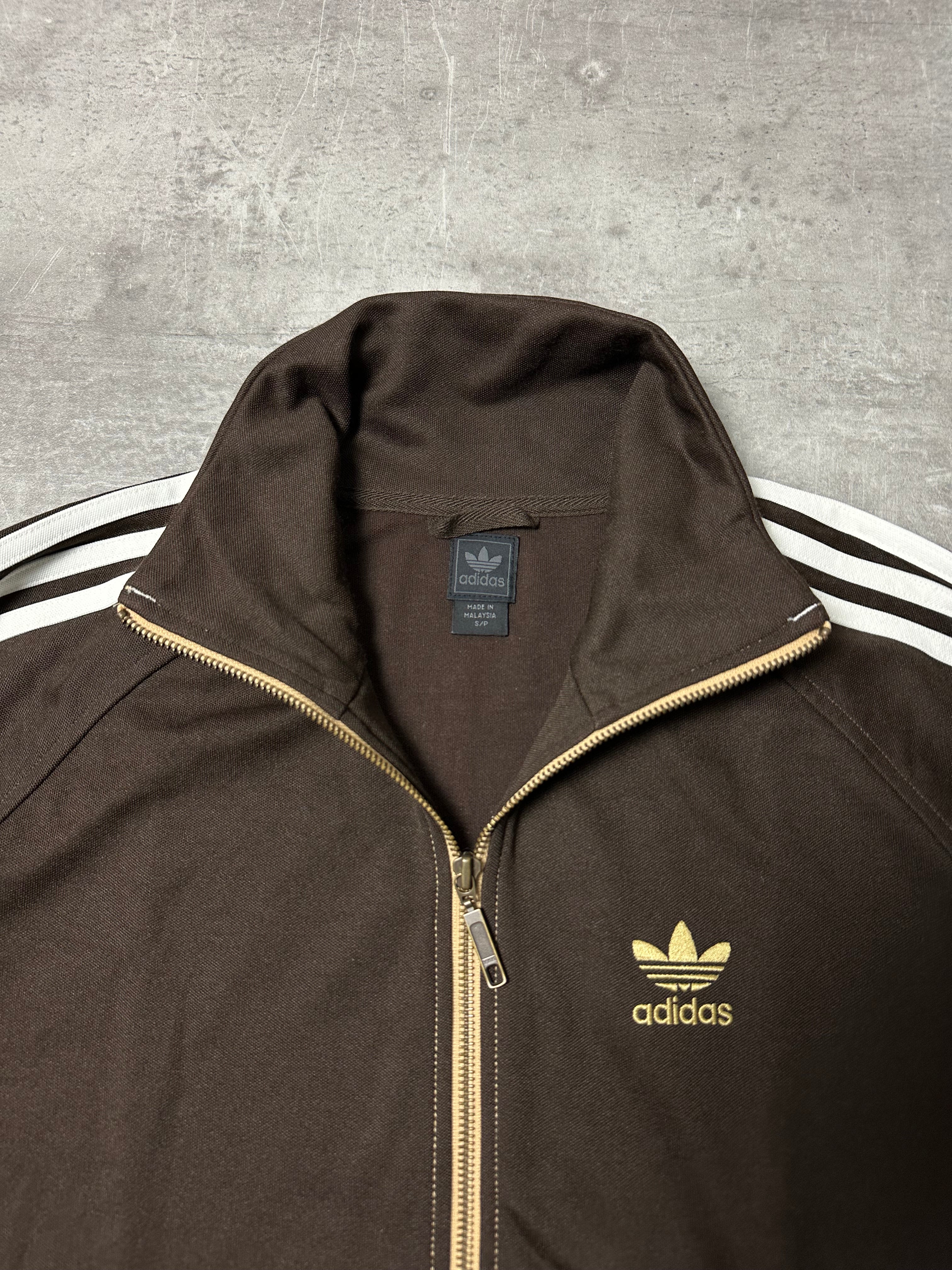BROWN/CREAM VINTAGE ADIDAS FIREBIRD RARE TRACK JACKET - 2000s - M/L