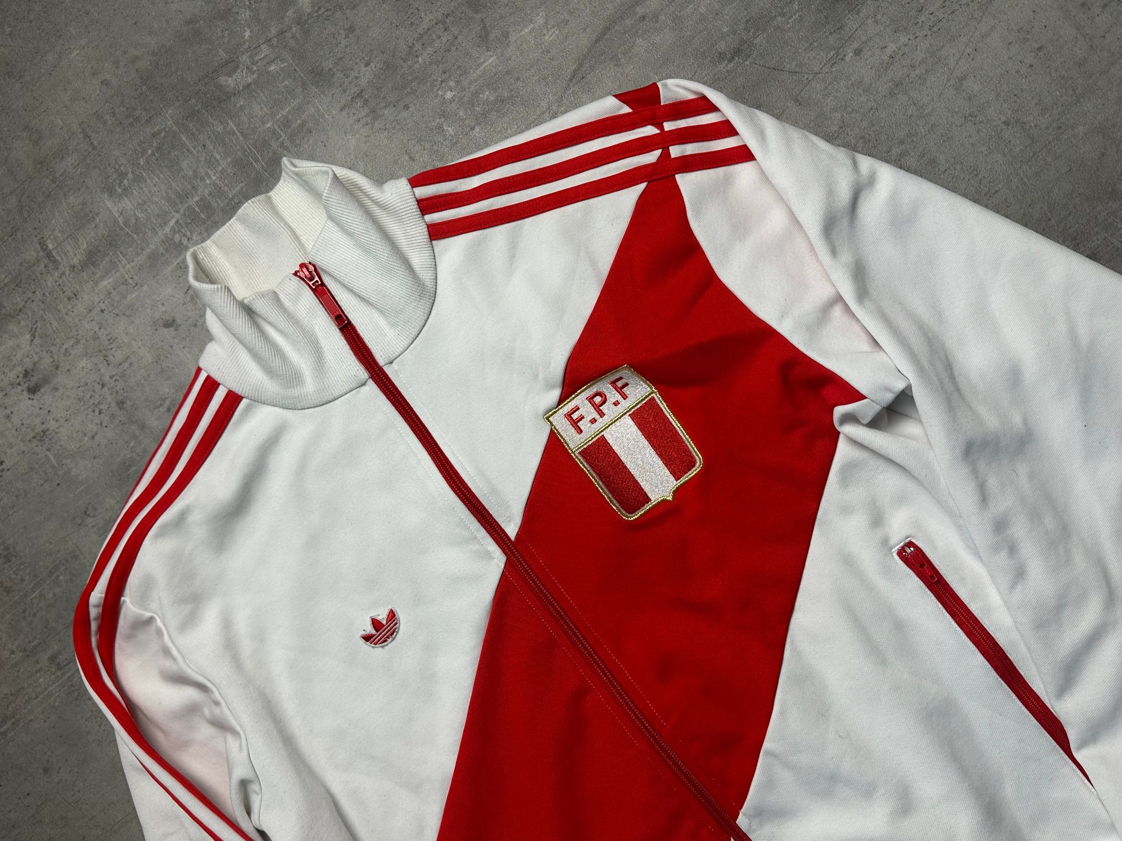 WHITE/RED VINTAGE ADIDAS RETRO FIREBIRD PERU TRACK JACKET VERY RARE - 2000s - M/L