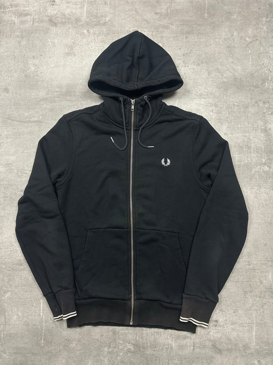 BLACK FRED PERRY ZIP HOODIE - S/M