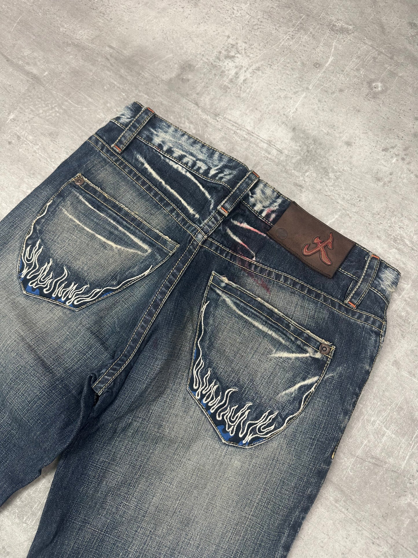 BLUE WASHED VINTAGE Y2K JAPANESE STYLE PRINT DENIM - 2000s - M/L