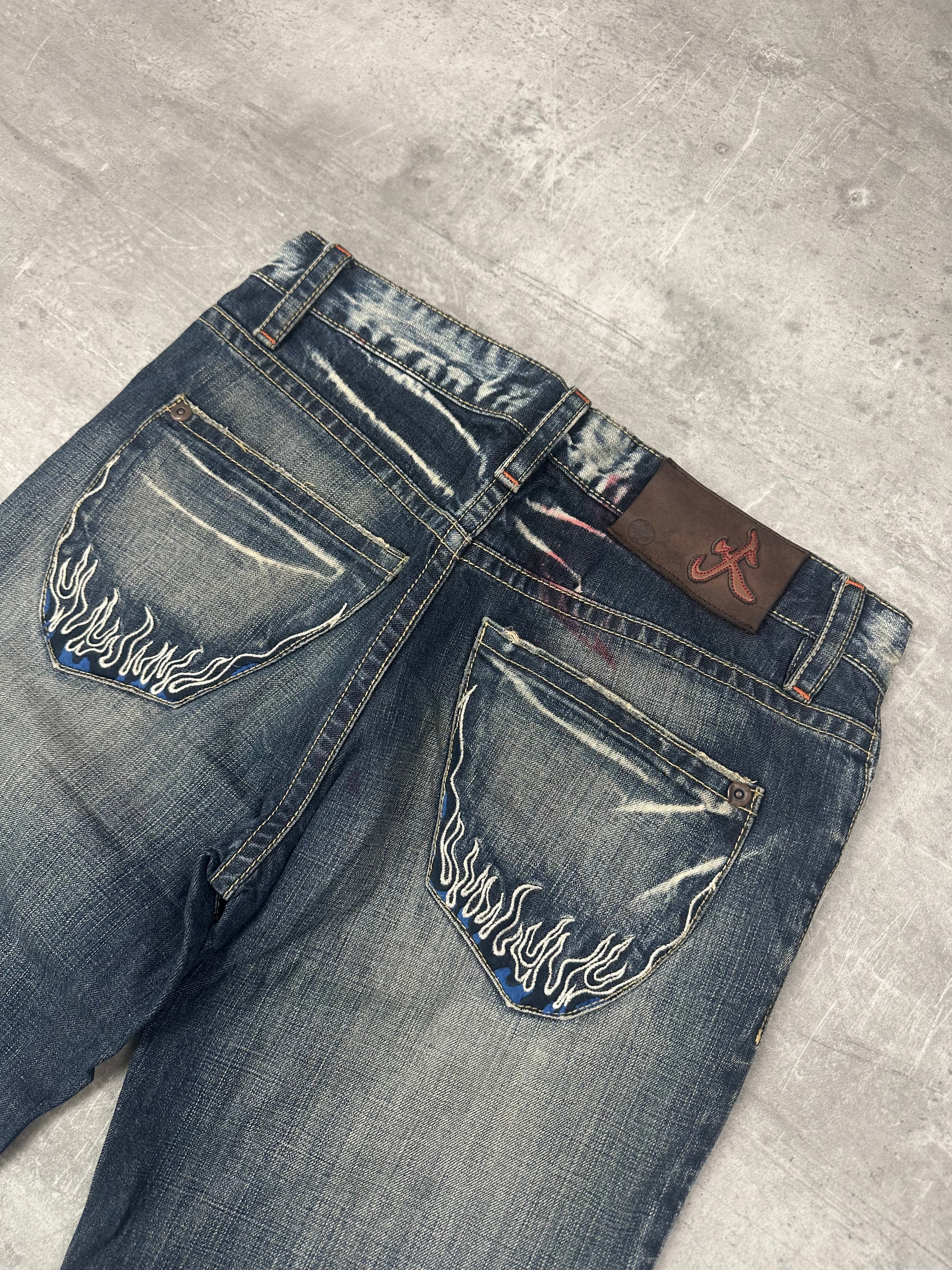 BLUE WASHED VINTAGE Y2K JAPANESE STYLE PRINT DENIM - 2000s - M/L