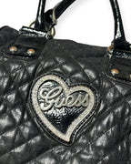 BLACK VINTAGE GUESS HEART LEATHER BAG RARE Y2K