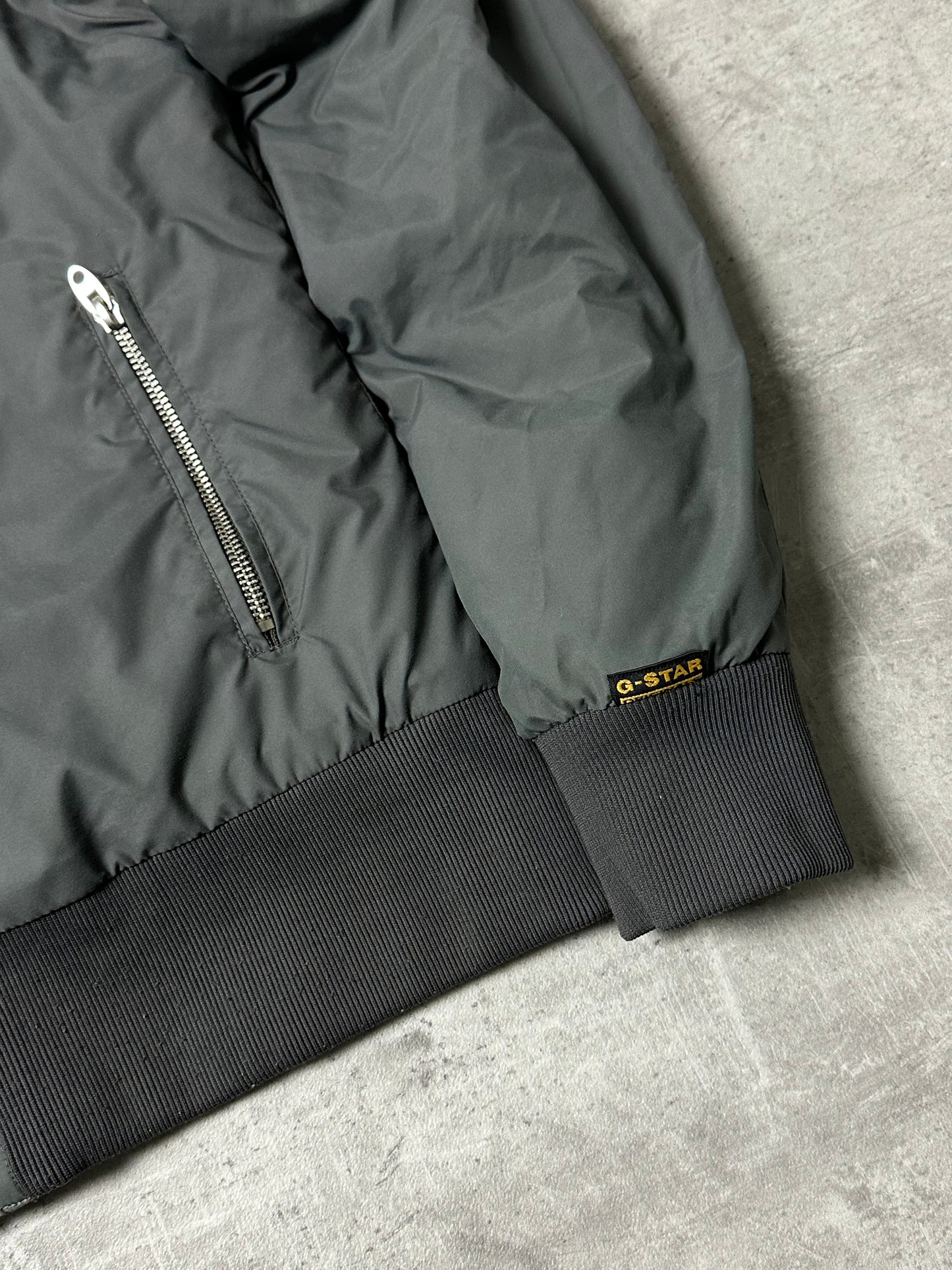 GREY/CREME VINTAGE G-STAR PUFFER BOMBER JACKET - 2000s - M