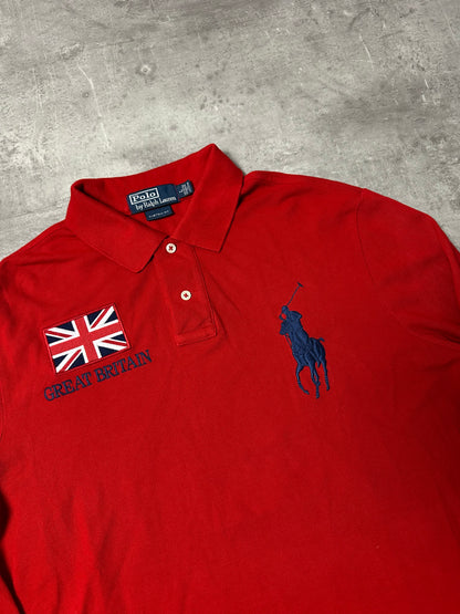 RED/NAVY POLO RALPH LAUREN BIG PONY LONGSLEEVE GREAT BRITAIN - L
