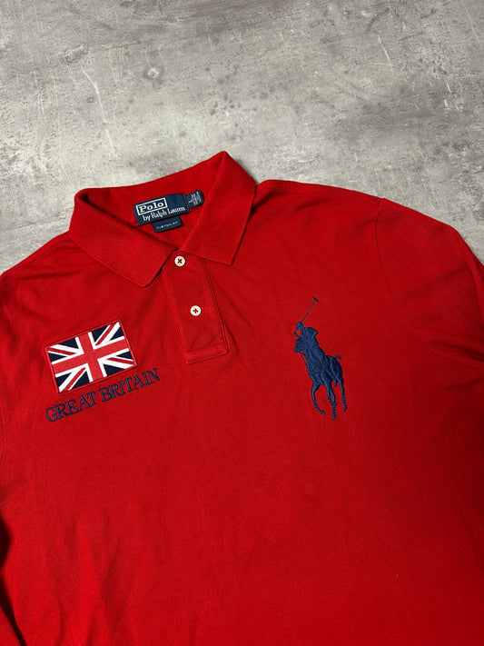 RED/NAVY POLO RALPH LAUREN BIG PONY LONGSLEEVE GREAT BRITAIN - L