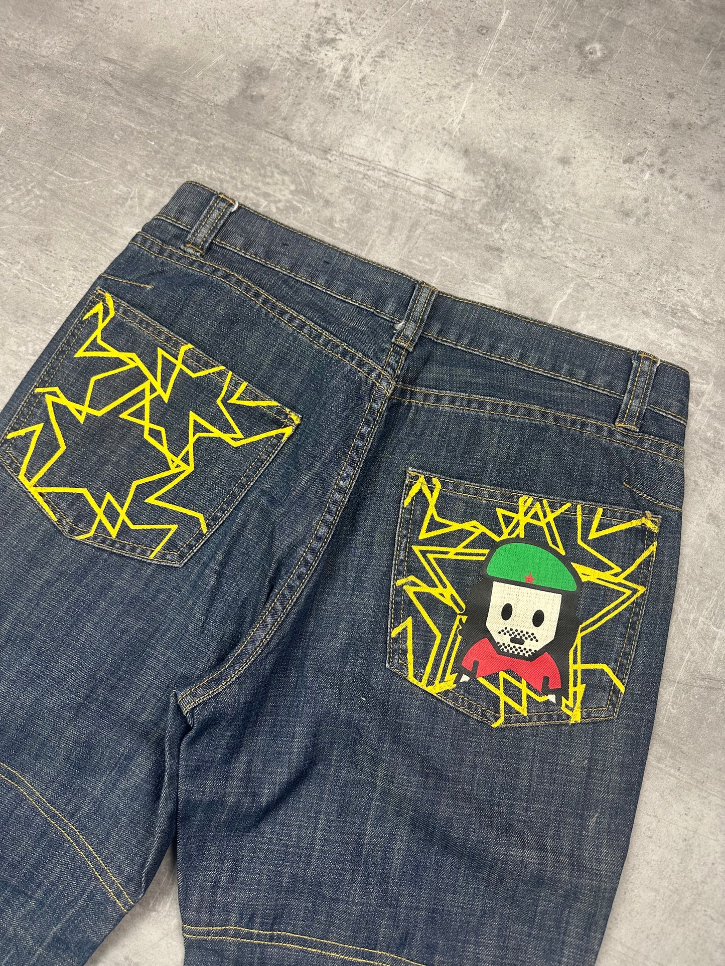 BLUE VINTAGE Y2K JAPANESE STYLE PRINT DENIM - S