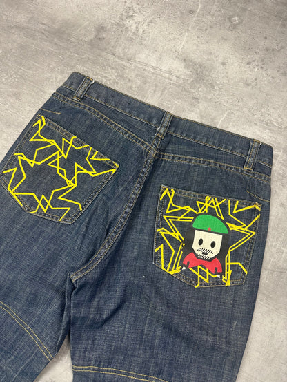 BLUE VINTAGE Y2K JAPANESE STYLE PRINT DENIM - S