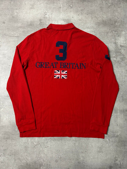 RED/NAVY POLO RALPH LAUREN BIG PONY LONGSLEEVE GREAT BRITAIN - L