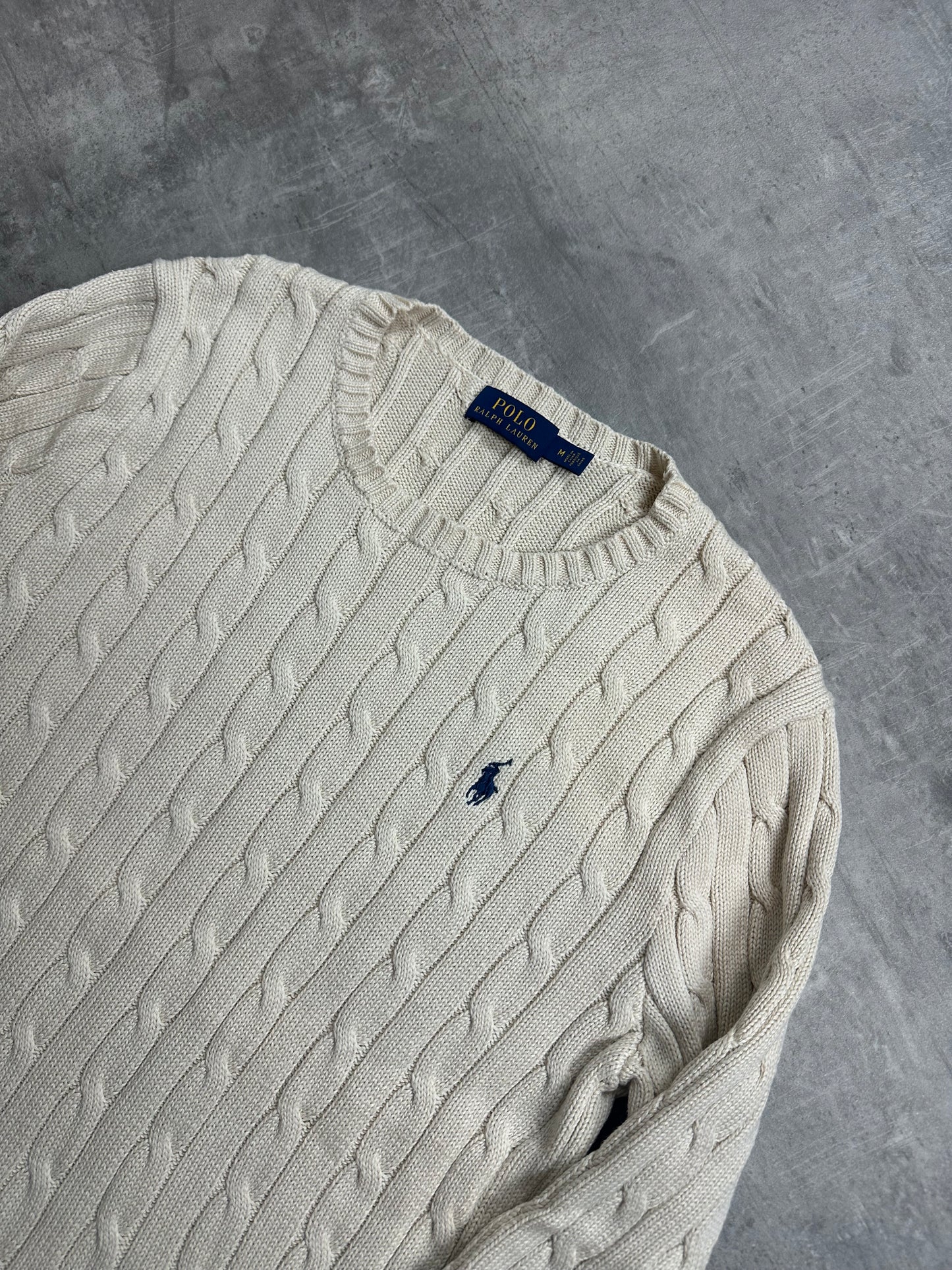CREME VINTAGE POLO RALPH LAUREN CABLE KNIT SWEATER (W) - S/M