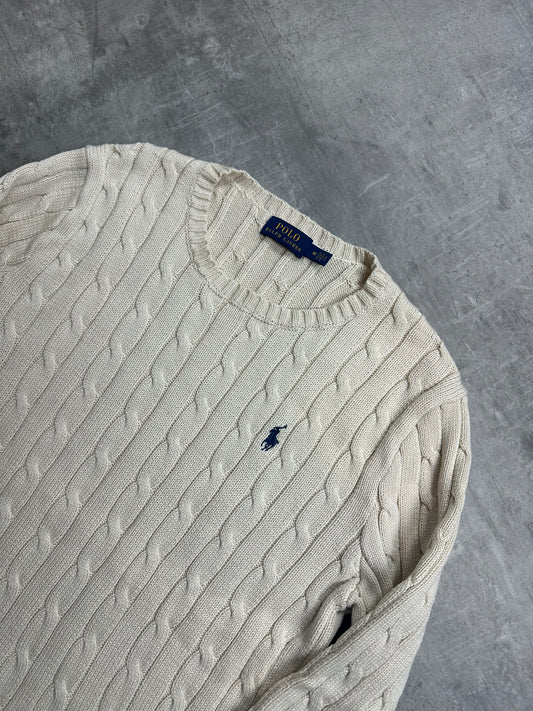 CREME VINTAGE POLO RALPH LAUREN CABLE KNIT SWEATER (W) - S/M