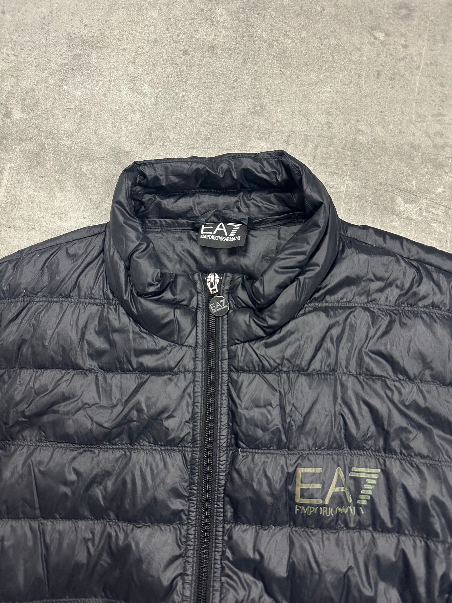 BLACK/GREY VINTAGE EMPORIO ARMANI EA7 DOWN PUFFER JACKET - M/L