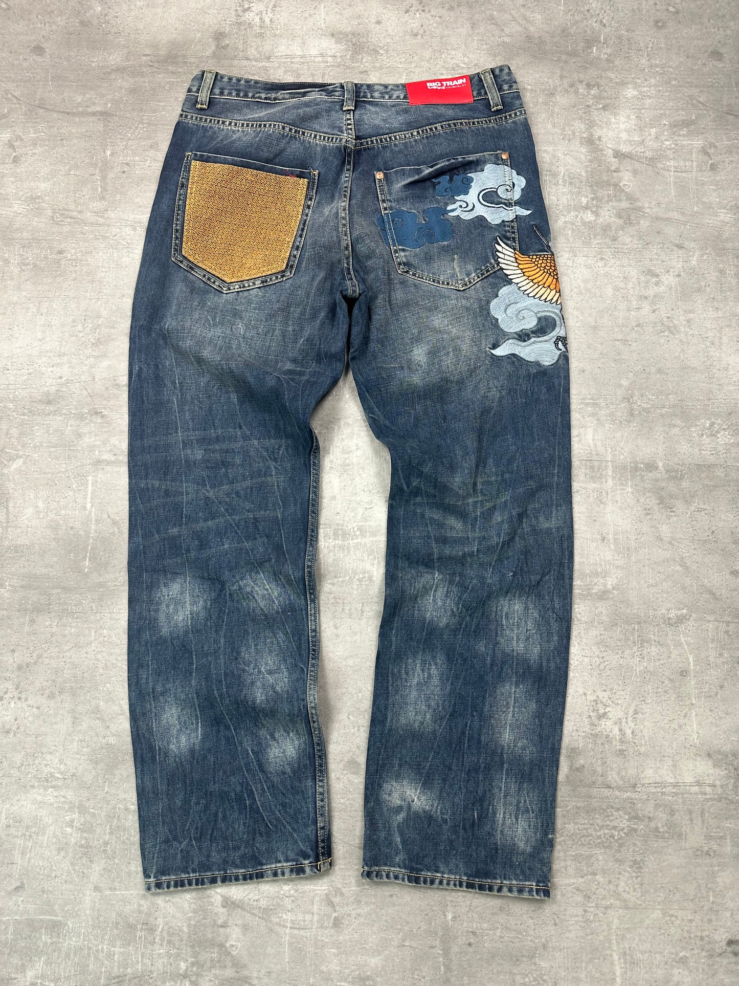 BLUE WASHED VINTAGE Y2K JAPANESE STYLE PRINT DENIM - 2000s - L