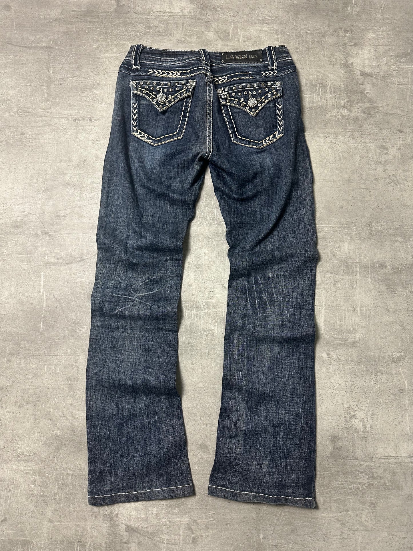 BLUE VINTAGE Y2K MISS ME STYLE BOOTCUT DENIM - S
