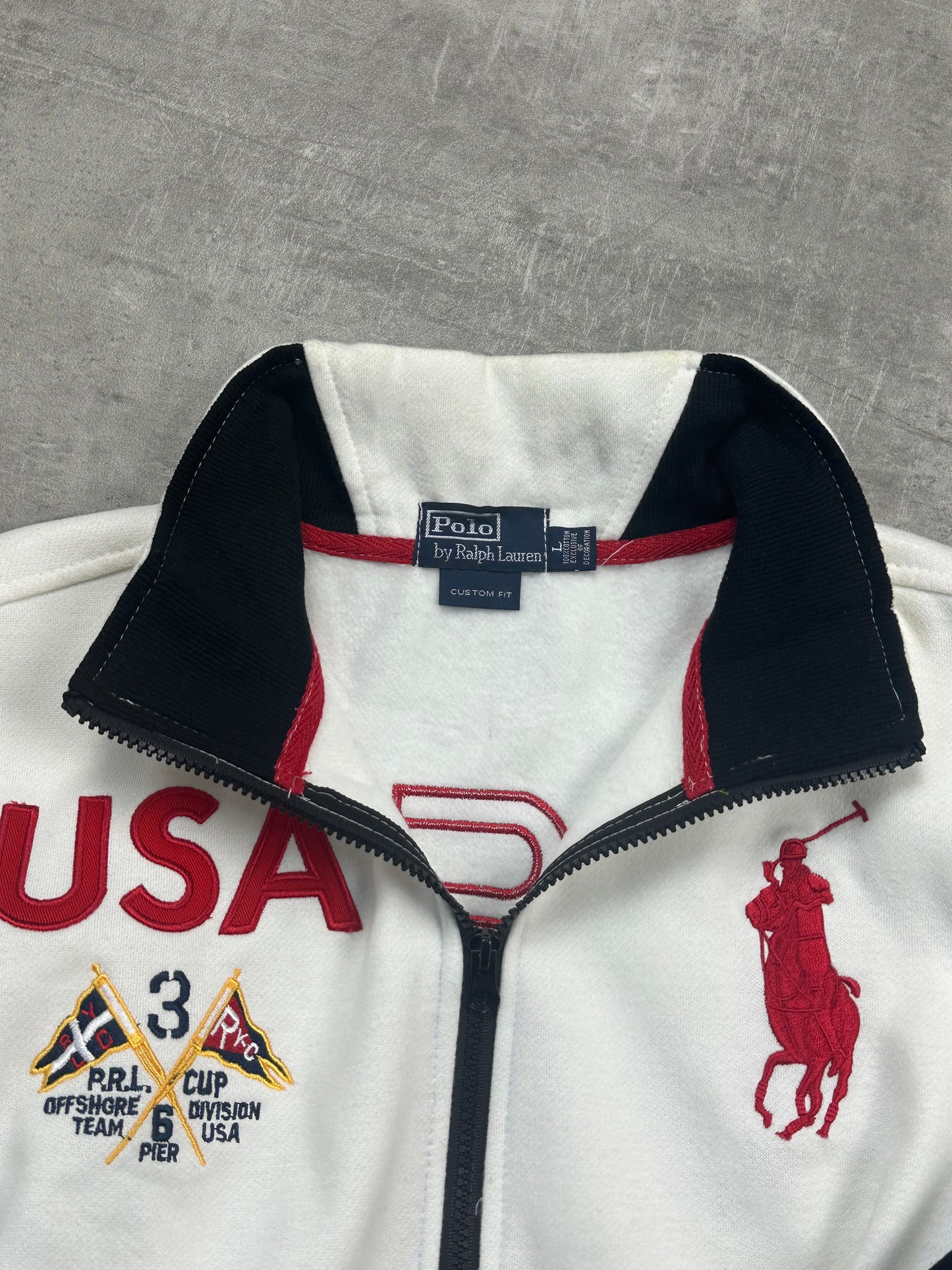 WHITE/RED POLO RALPH LAUREN ZIP SWEATSHIRT - M/L