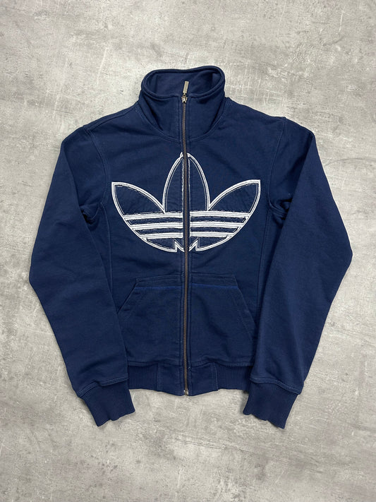 NAVY/WHITE VINTAGE ADIDAS FIREBIRD ZIP HOODIE - 2000s - XS