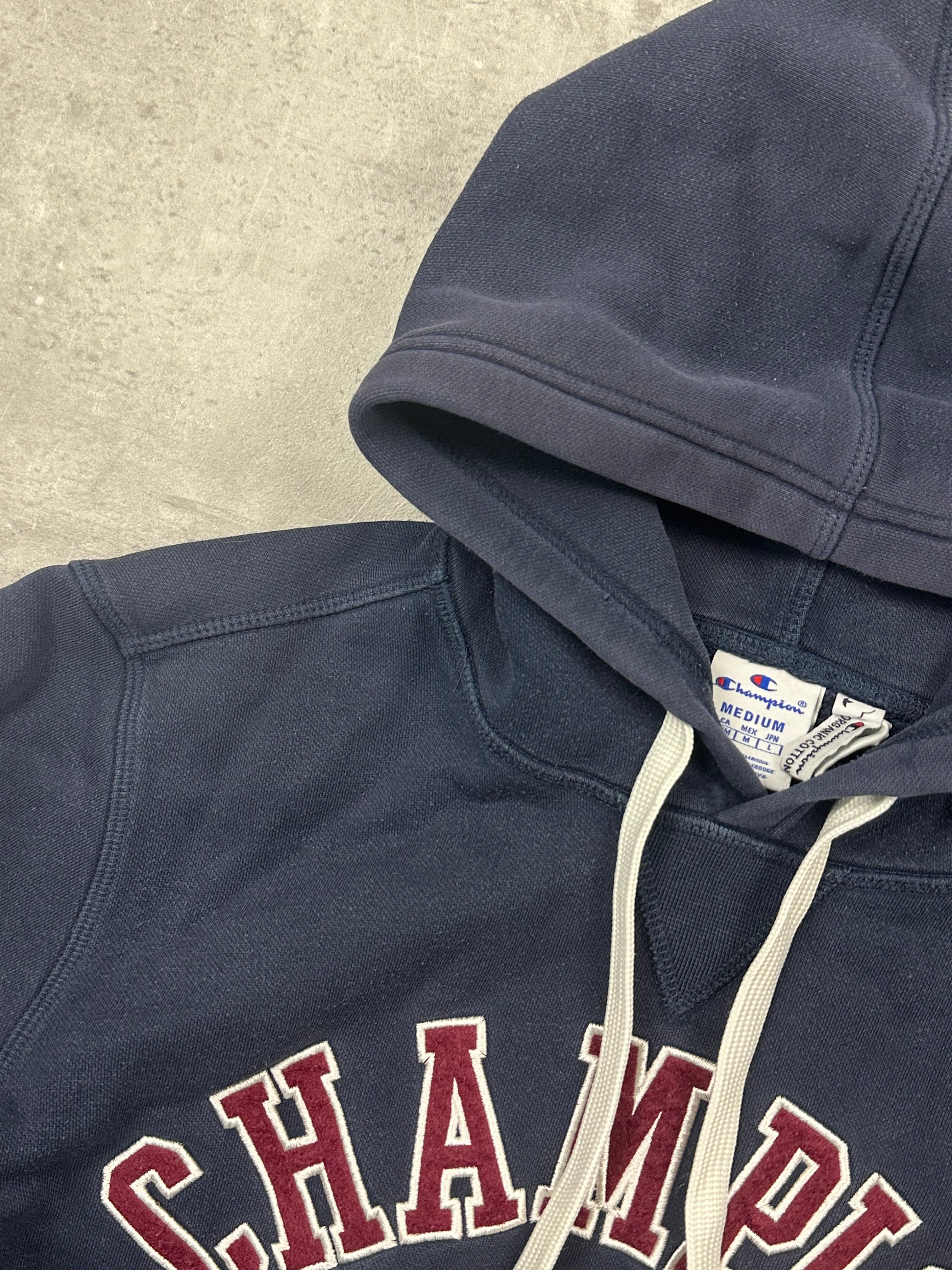 NAVY/RED VINTAGE CHAMPION HOODIE - 2000s - M