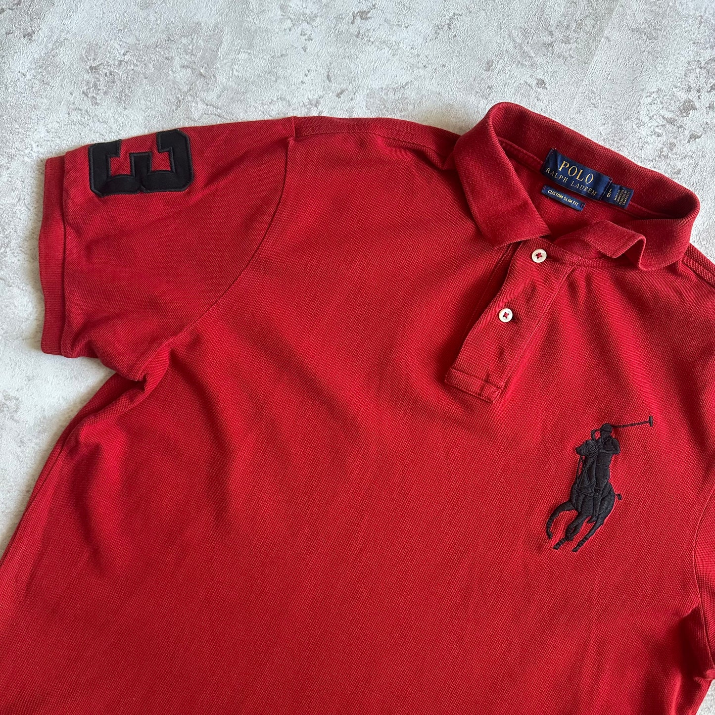 RED/BLACK POLO RALPH LAUTEN BIG PONY POLOSHIRT - L