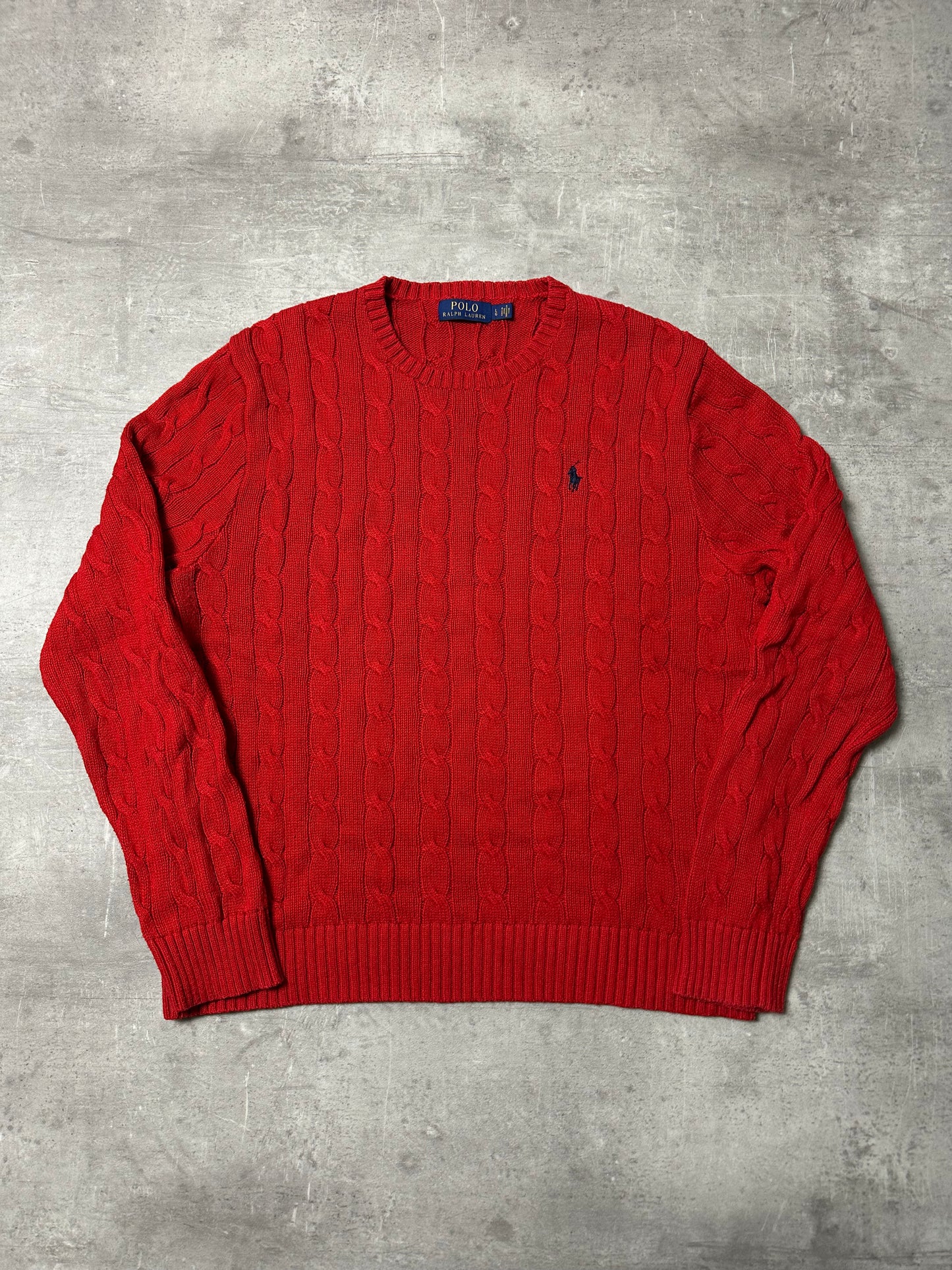 RED POLO RALPH LAUREN CABLE KNIT PULLOVER - L