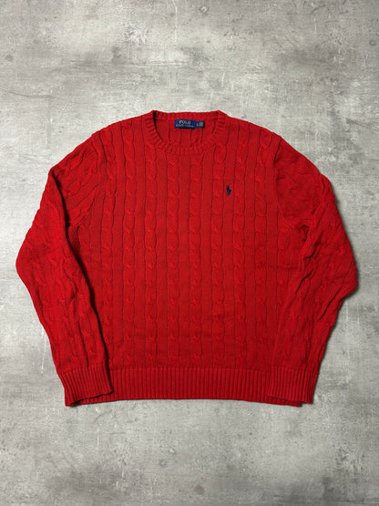 RED POLO RALPH LAUREN CABLE KNIT PULLOVER - L