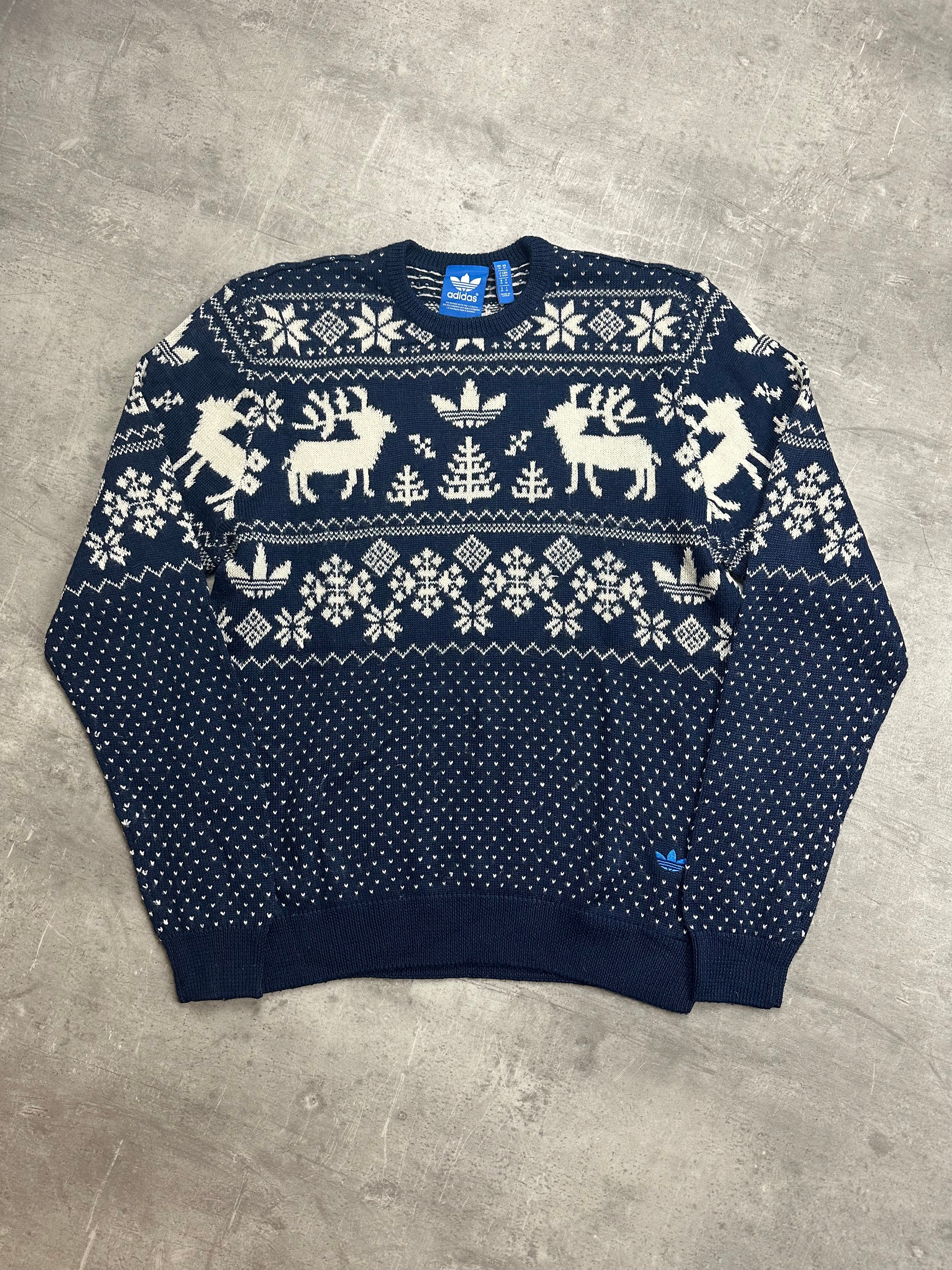 BLUE/WHITE VINTAGE ADIDAS FIREBIRD SWEATSHIRT - 2000s - M