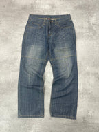 BLUE VINTAGE Y2K JAPANESE STYLE PRINT DENIM - S