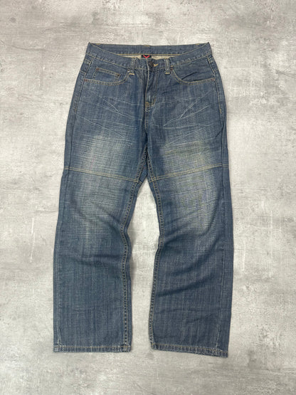 BLUE VINTAGE Y2K JAPANESE STYLE PRINT DENIM - S