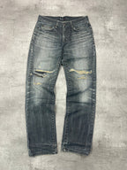 GREY WASHED VINTAGE Y2K JAPANESE STYLE PRINT DENIM - 2000s - M/L